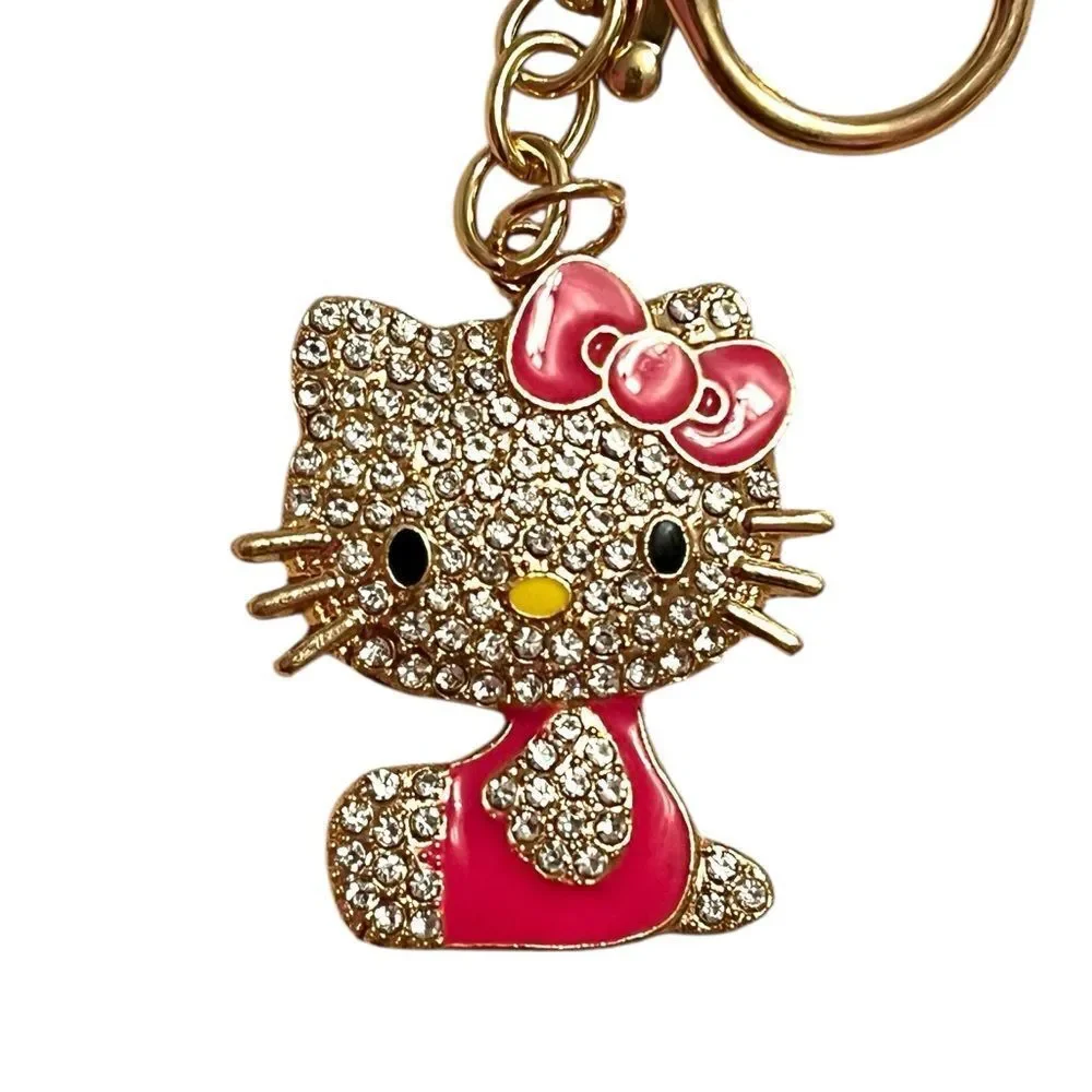 Hello Kitty Hot Pink Dress Crystal Keychain Bag Charm